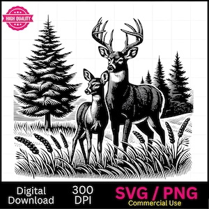 Buck and Doe SVG, Buck Clipart, Whitetail svg, Hunting svg, Deer clipart, Big Rack svg, gráfico vectorial, grabador láser, cnc, Clip art