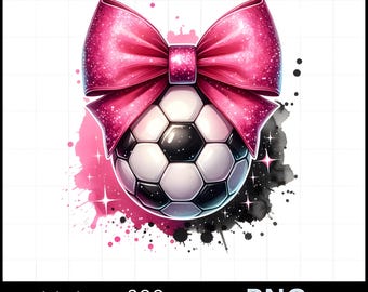 Soccer Ball Pink Coquette Bow Watercolor Sublimation Digital Download PNG Design Gift for Someone who Likes Soccer