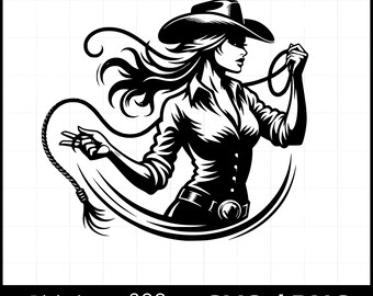 Cowgirl Lasso SVG | Western Cowboy Laser Cut File | Single Color Clipart for Cricut Silhouette & Laser Engraving