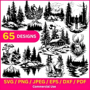 Forest Landscape SVG Bundle: Mountain Scene Silhouette (Digital Download)