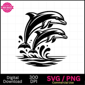 Delfine springen SVG, Ocean Vektorgrafik, Lasergravur, Cnc, Clip Art, Laser bereit, Schneidebretter, personalisierte Geschenke
