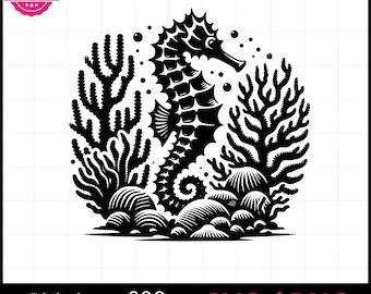 Seahorse Reef Laser Cut SVG | Ocean Seahorse Wood Sign Design | Glowforge xTool LightBurn Engraving File | Beach Decor