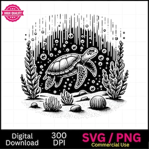 Sea Turtle Underwater SVG PNG, Ocean svg vector graphic, laser engraver, cnc, Clip art, laser ready, cutting boards, Personalized Gifts