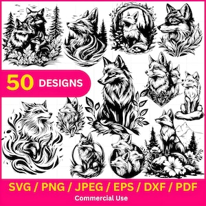 Bundle svg renard / laser svg renard / renard des bois svg / renard dans les bois / animaux de la forêt silhouette svg / téléchargement immédiat / usage commercial