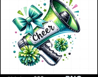 Cheer Neon Green Watercolor Sublimation Digital Download PNG Cheerleading Design