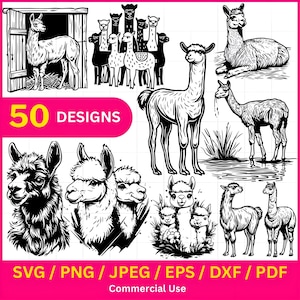 Alpaca SVG Bundle - 50 Designs for Crafting, Sublimation, and Cricut | Mugs, Stickers, Cards, and More / pdf, jpeg, dxf, eps