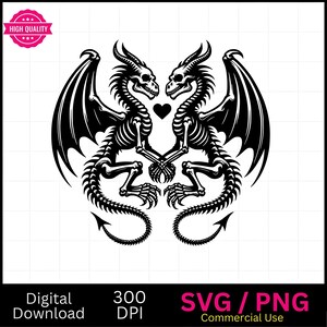 Dragon Skeleton Graphic | Spooky Love Dragon Skeletons Holding Hands | Svg, Png | | High Quality Instant Download