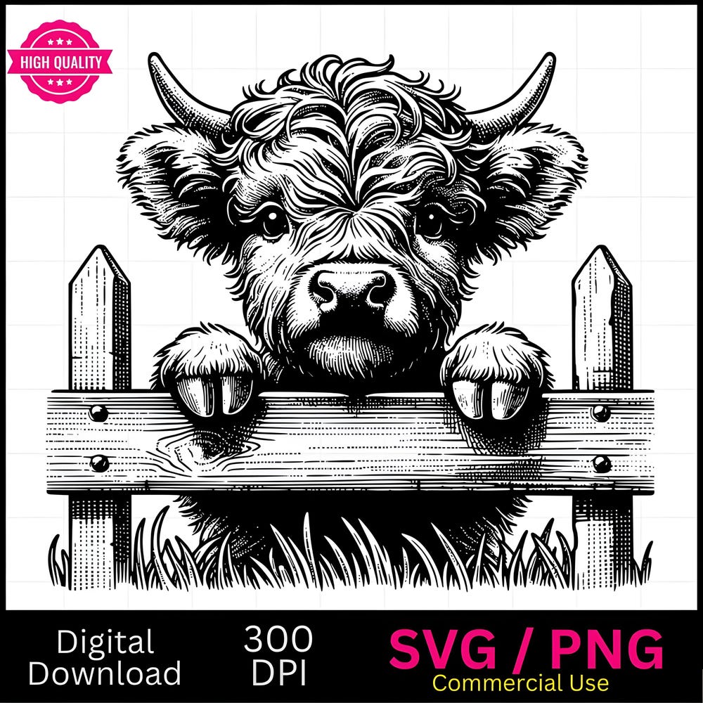 Baby Highland Cow Peeking Svg, Highland Cow Svg, Cow Head Svg, Cow Head, Cow Face Png, Vector Graphic, Laser Engraver, Cnc, Clip Art, Livingmall