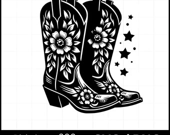 Floral Cowboy Boots Laser Cut File | Western Boot SVG | Farm & Country Wood Sign Design | Glowforge xTool LightBurn File | Digital Download
