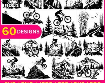 Mountain Bike Laser Cut File Bundle | Bicycle SVG Vector Art | Outdoor Adventure Wood Sign Design | Glowforge xTool LightBurn
