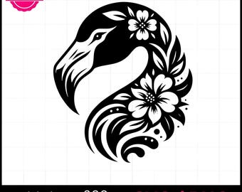 Laserskuren fil med blommig flamingo | Tropisk flamingo SVG | Hawaiiansk sommarträskyltdesign | Glowforge xTool LightBurn-gravyrfil