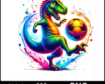Dinosaur Soccer Player Watercolor PNG | Sports Dino Clipart | Sublimation Printable Design for Shirts Crafts