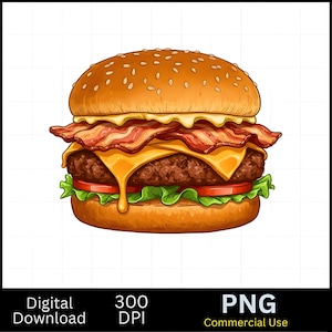 Hamburger Hamburger Kaas Gourmet Spek Fastfood Patty Laserbestand SVG PNG JPG grijswaarden afbeelding branden gesneden vector Coaster zwart wit CNC hout