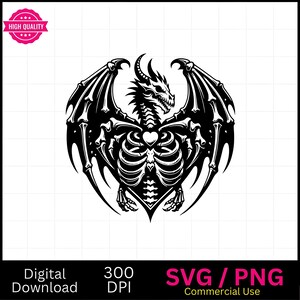 Dragon Skeleton Heart | Spooky Dragon | Anti Love Graphic | Svg, Png | Commercial License | High Quality Instant Download