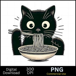 Ramen Cat PNG: Noodle Bowl, Foodie Lover Design (Digital Download)