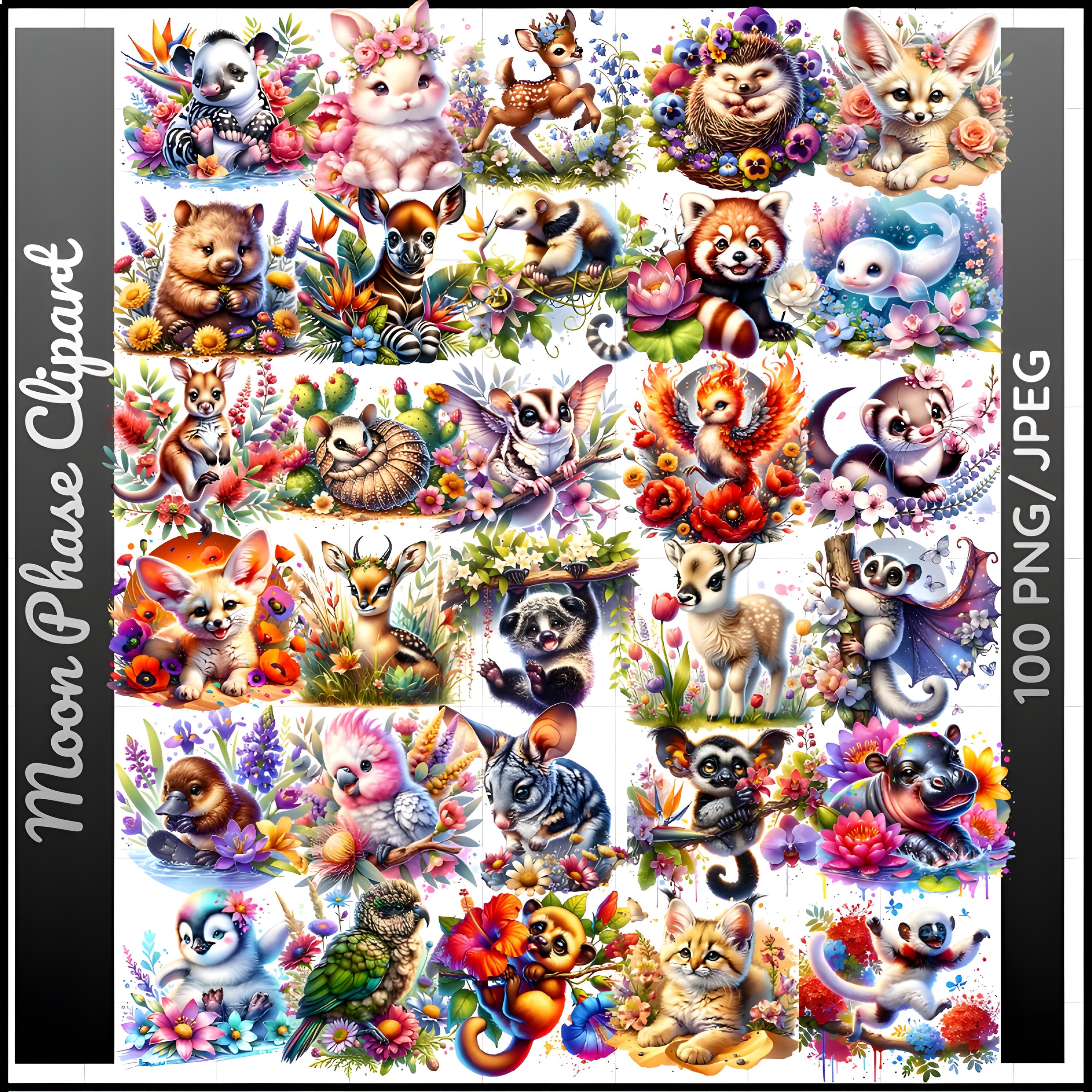 Kawaii Animal Clipart Bundle | Floral PNG & JPEG (digital Download - Etsy