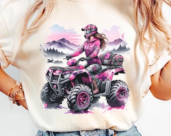 Pink Camo ATV Rider Watercolor PNG: Country Girl Shirt Design (Digital Download)