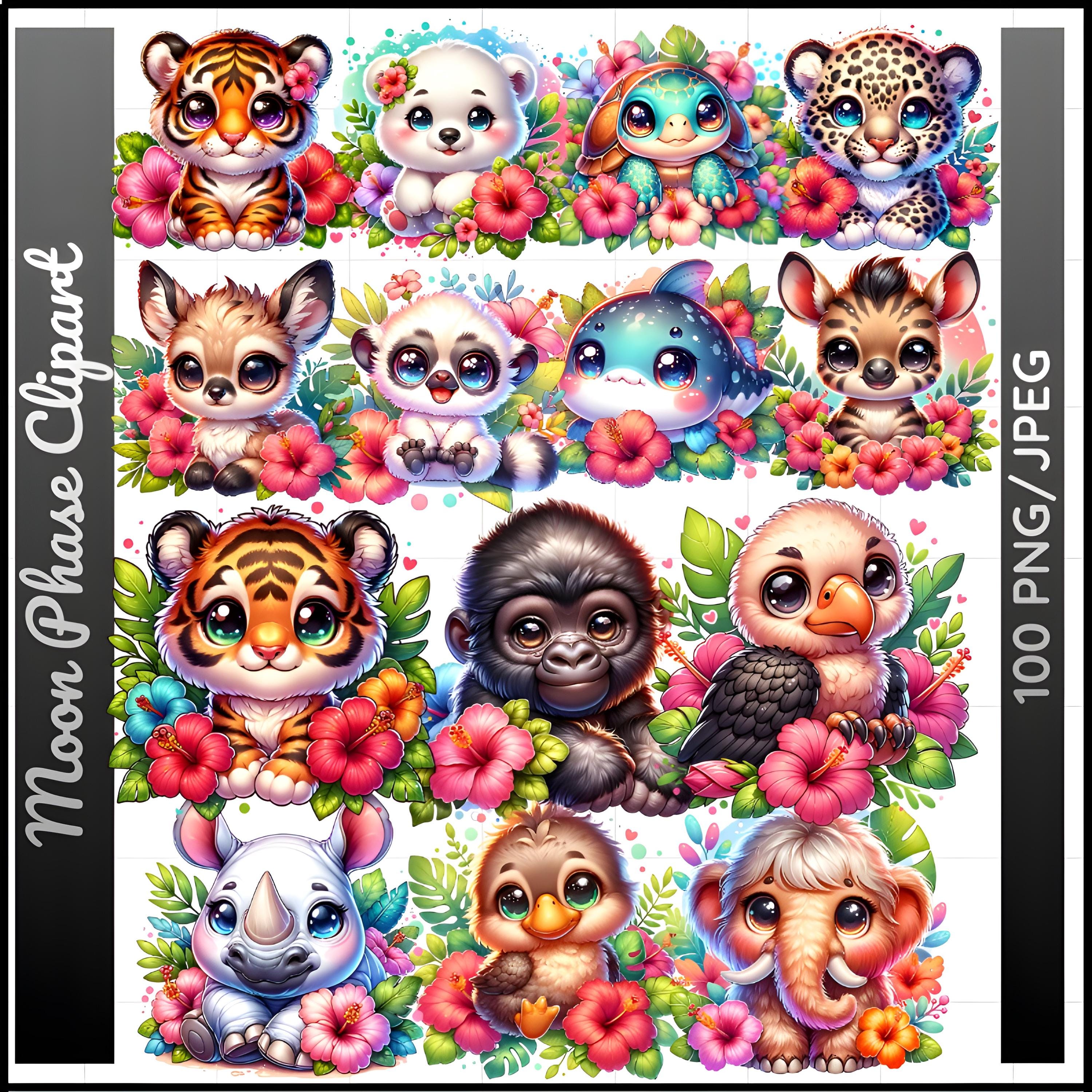 Kawaii Animal Clipart Bundle | Floral PNG & JPEG (digital Download - Etsy