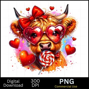 Highland Cow png, Valentine Coquette Png, Valentine&#39;s Day, Retro Valentine Png, Valentine Heart Png, Love Png, Sublimation Designs