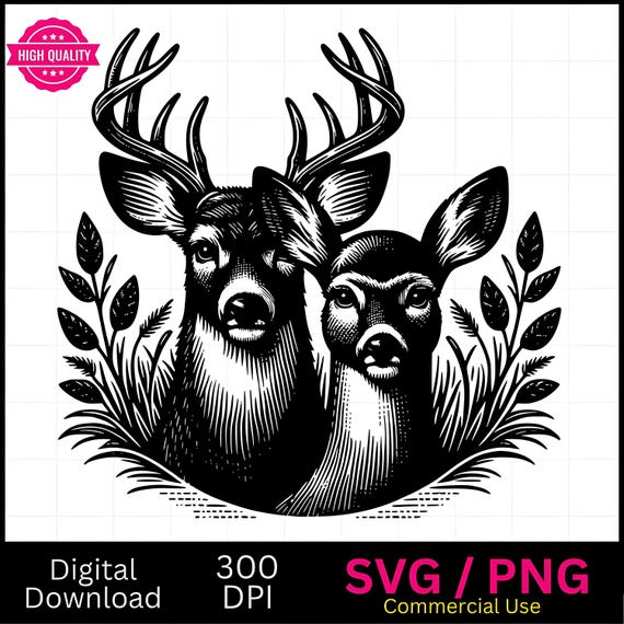 Buck and Doe Deer Laser Cut File | Whitetail Hunting SVG PNG