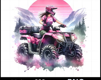 ATV Rider PNG: Pink Camo Watercolor Design (Digital Download)