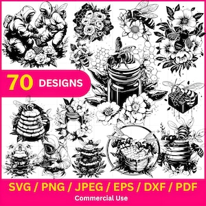 Bee svg bundel / bij en bloem / honingbij zwart-wit / imker / bij silhouet svg / digitale download / voor Cricut pdf eps dxf