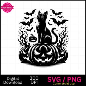 Halloween Czarny Kot Dynia SVG: Upiorne pliki Cricut z sezonu (pobieranie cyfrowe)