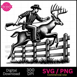 Cowboy Riding Deer SVG | Laser Cut & Engrave File | Western Rodeo Wood Sign Design | Glowforge xTool LightBurn Download