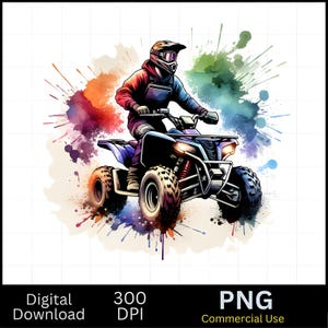 ATV Rider aquarelle Sublimation téléchargement numérique Design PNG, quatre roues PNG, extérieur Png Kids Shirt Design