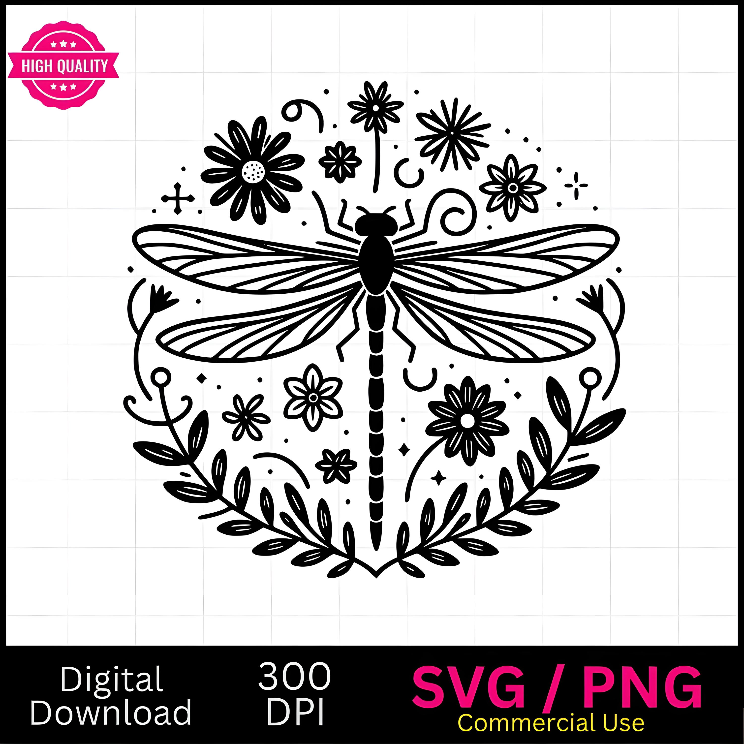 Dragonfly Flowers SVG PNG | Floral Clipart Set for Craft Sublimation ...