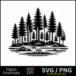 Forest Silhouette SVG: Mountain Landscape Scene (PNG, Commercial Use)