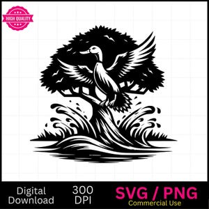 Wood Duck Landing SVG PNG, vector graphic design cut print cnc digital files Clip Art silhouette