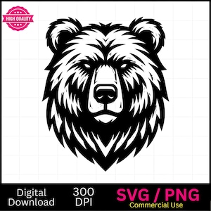 Bear Head SVG, Grizzly SVG, Bear mascot svg, png, vector graphic, laser engraver, cnc, Clip art,