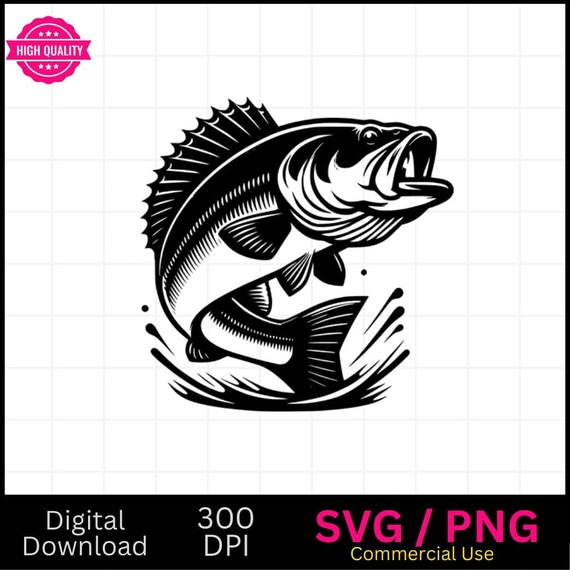 Jumping Largemouth Bass Laser Cut File | Bass Fishing SVG