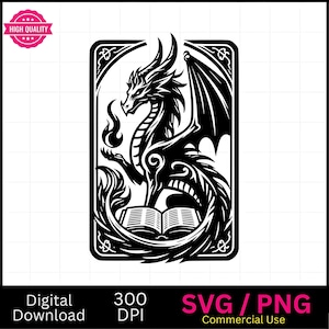 Gráfico de Tarô do Dragão | Presente para leitores vorazes, presente para leitores de fantasia | Carta de Tarô de Livros de Leitores de Dragão Místico e Livres | Svg, Png