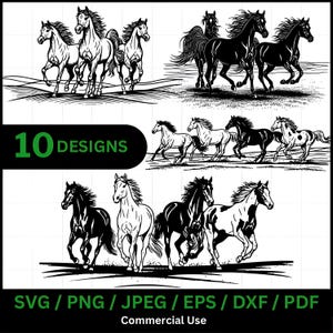 Arabische paarden galop Quarter volbloed Amerikaanse verf Morgan SVG, PNG, Cricut, silhouet, knippen, laser, pdf, jpeg, dxf, eps