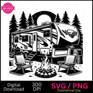 Casa rodante y campamento, Camper SVG PNG, gráfico vectorial, grabador láser, CNC, Clip art, listo para láser, tablas de cortar, regalos personalizados