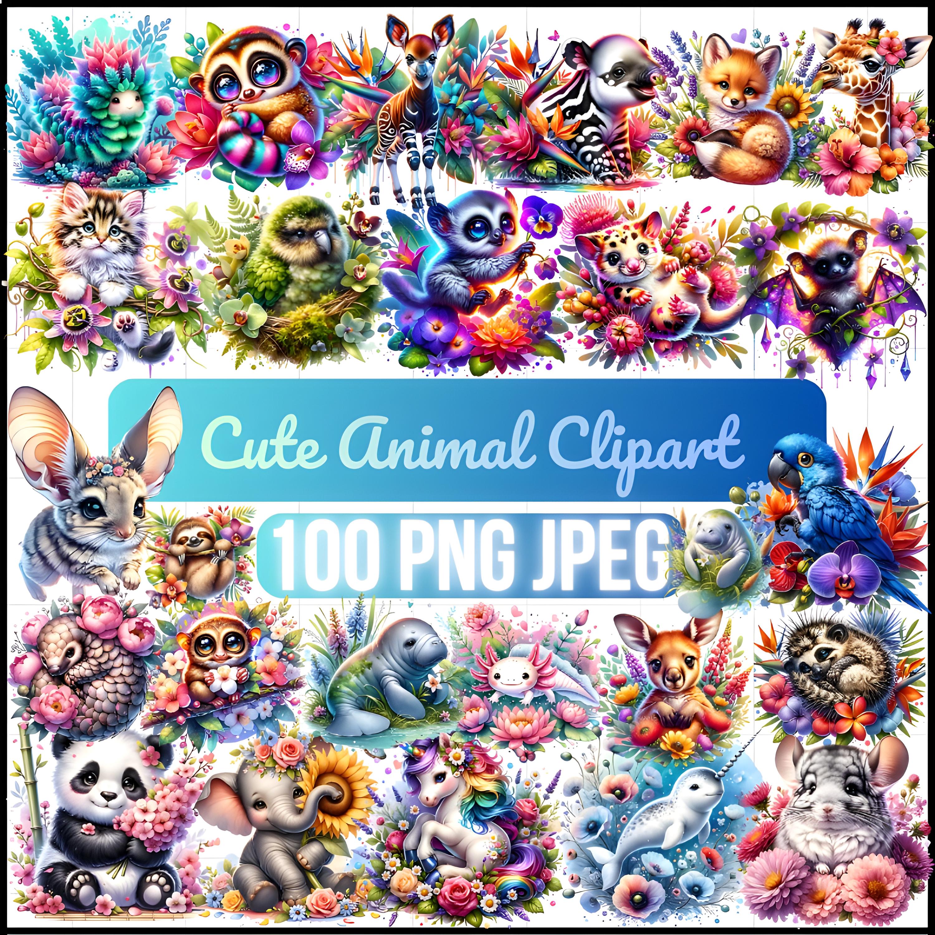 Kawaii Animal Clipart Bundle | Floral PNG & JPEG (digital Download - Etsy