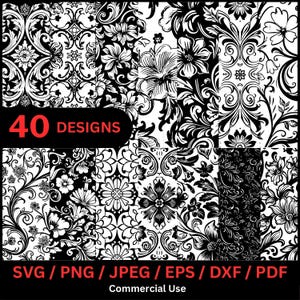 Tooled Leather Seamless Patterns Bundle, Floral Western Digital Designs, Svg Png Dxf Eps Files for Cricut and Laser Cutting
