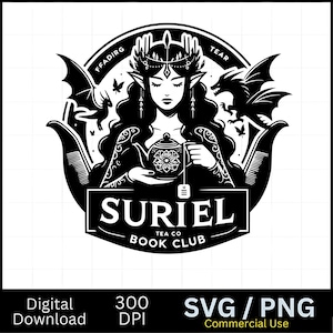Suriel Tea Co Book Club-afbeelding | Trendy leesgrage cadeau voor boekenwurmen, fantasie lezers cadeau, Mountain Celestial Reading theepot Svg Png Clipart