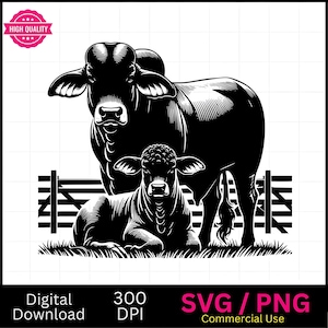 Brahman Cow and Calf Pair SVG, Animal clipart, cute animal, Farm, vector graphic, laser engraver, 4-h, digital download, cow svg, farm png
