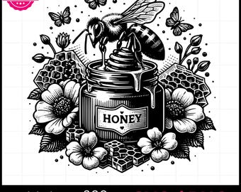 Honey Bee SVG PNG | Spring Floral Farmhouse Design | Bee Hive Laser Cut File | Rustic Kitchen Wall Art | Digital Download