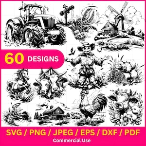 Farm Animal Scene SVG Bundle: Laser Cut Files, Farmhouse Decor (Digital Download)