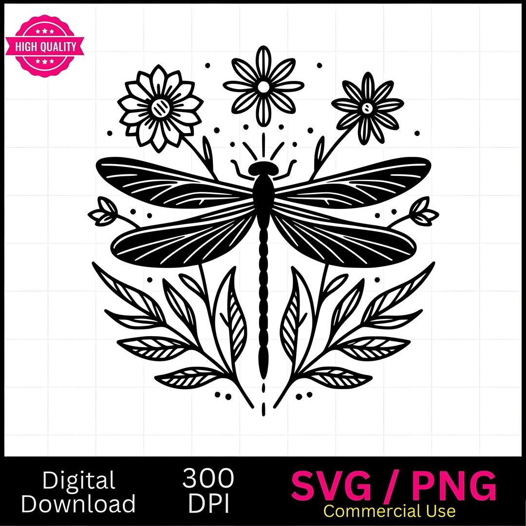 Dragonfly Flowers SVG PNG, Dragonfly Svg, Floral Svg, SVG Files for ...