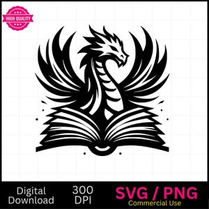 Gráfico de livro de dragão | Presente para leitores vorazes, presente para leitores de fantasia | Livro de leitor de dragão místico celestial | Svg, Png