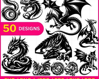 Dragon SVG Bundle PNG | Fantasy Dragon Clipart Vector Pack | Medieval Laser Cut Files | Mythical Creature Designs | Digital Download