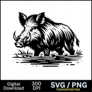 Jabalí en pantano SVG, Clipart de cerdo, Svg de cerdo, Svg de caza, Clipart de cerdo, Svg de cerdo, gráfico vectorial, grabador láser, cnc, Clip art,