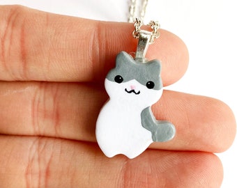 Kawaii Gris Chat Charme Collier Polymère Argile Bijoux