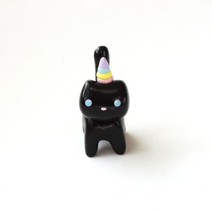 Rainbow Caticorn Black Cat Unicorn Totem Figure or Charm