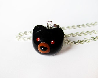 Cute Black Bear Polymer Clay Charm Necklace